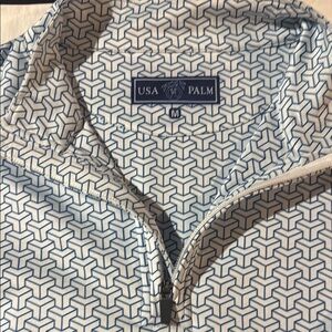 Geometric Pattern Men's 1/4 Zip Golf Pullover - White and Blue
